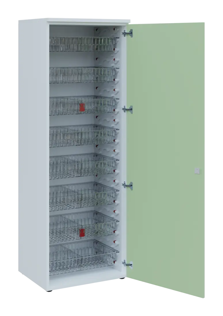 EUROMEDICA D - 66/M TRANSPARENT skříň léková boxová, 1-dveřová, pravá, 1950x660x535, korpus bílý, dv